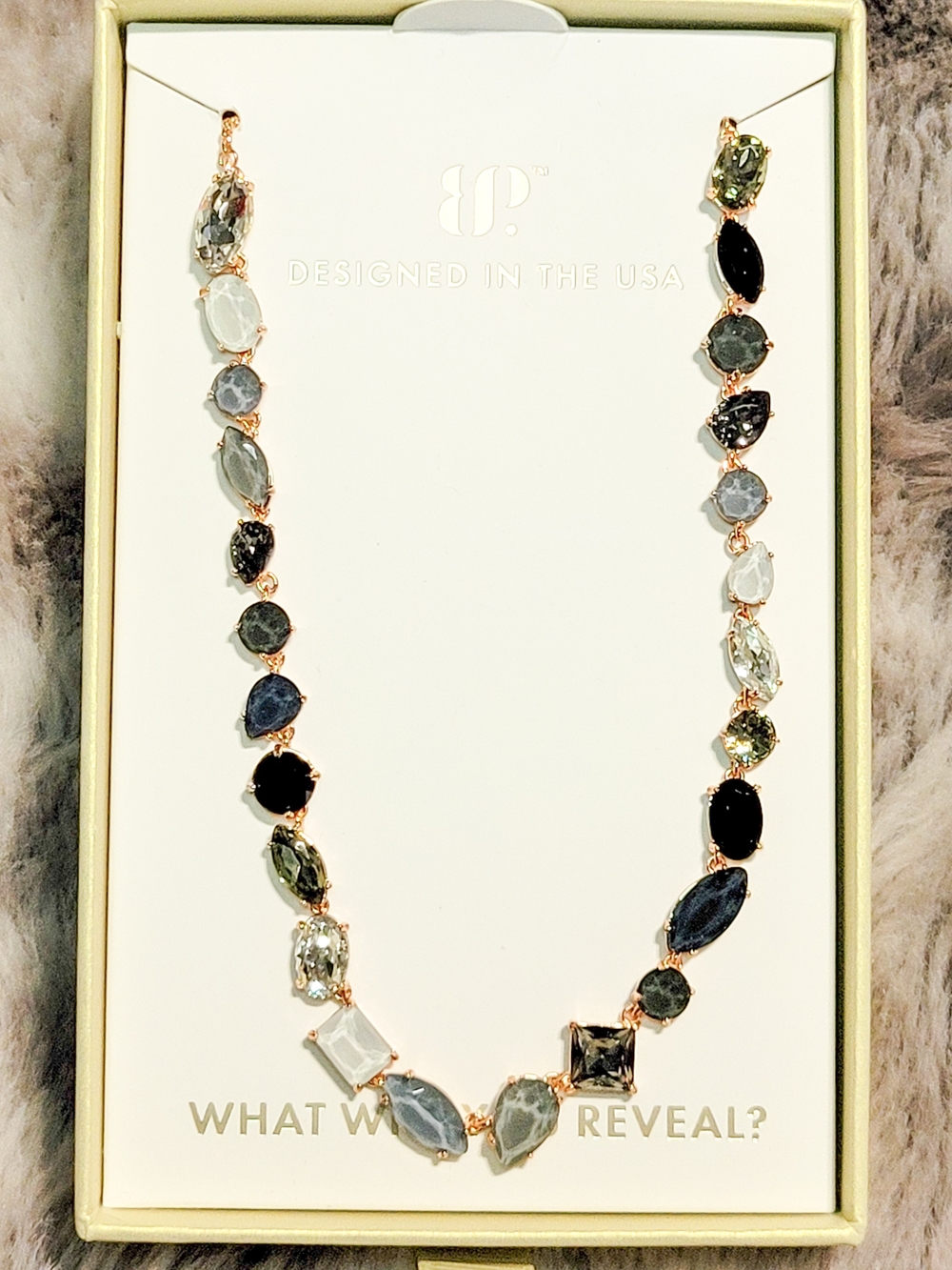 Multicolor Crystal Station Necklace in Rose Gold